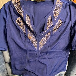 BCBG Navy Top with lace details size S